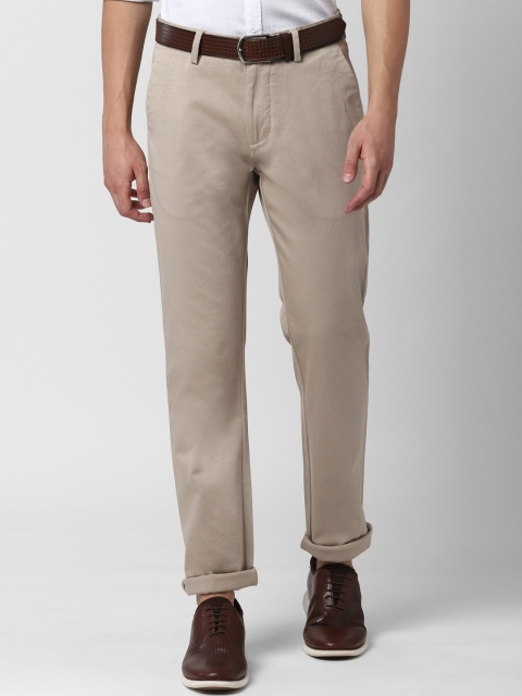 Peter England Casuals Men Beige Slim Fit Self Design Regular Trousers