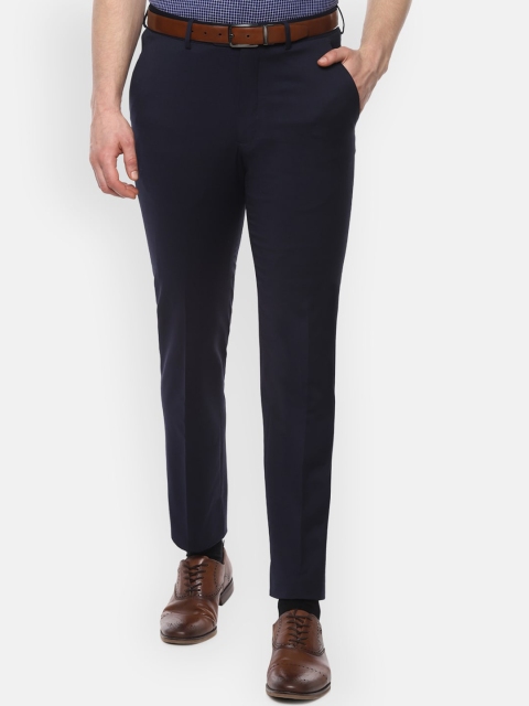 

Luxure by Louis Philippe Men Navy Blue Slim Fit Solid Formal Trousers