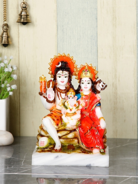 

CraftVatika White & Orange Shiva Parvati Ganesh Idol Showpiece