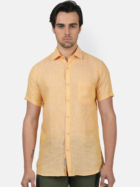

Monte Carlo Men Yellow Regular Fit Solid Linen Casual Shirt