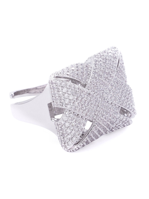 

shaze Silver-Toned & White CZ-Studded Adjustable Finger Ring