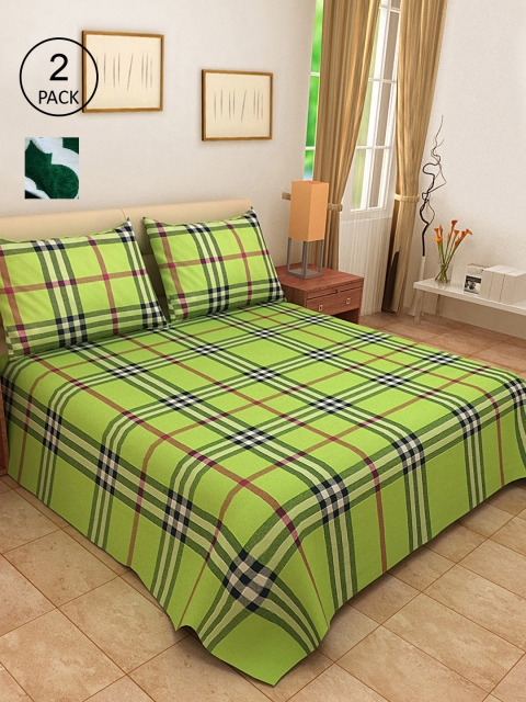 

KLOTTHE Set of 2 Woven-Design Double Bed Covers With 4 Pillow Covers, Green