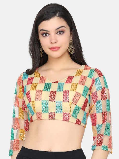 

Shaily Women Beige & Red Embellished Saree Blouse