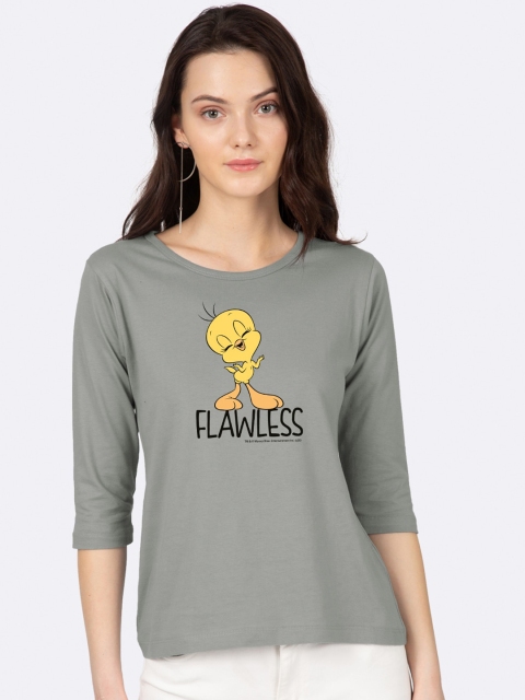 Bewakoof Women Grey Tweety Printed Round Neck T-shirt