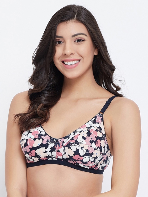 

Clovia Navy Blue & Pink Printed Non-Wired Non Padded Everyday Bra BR0185H0832B