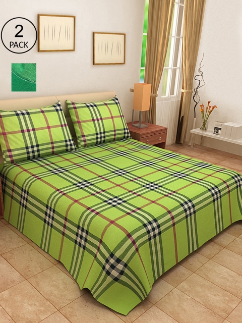 

KLOTTHE Set of 2 Green Double King Bed Covers with 4 Pillow Covers