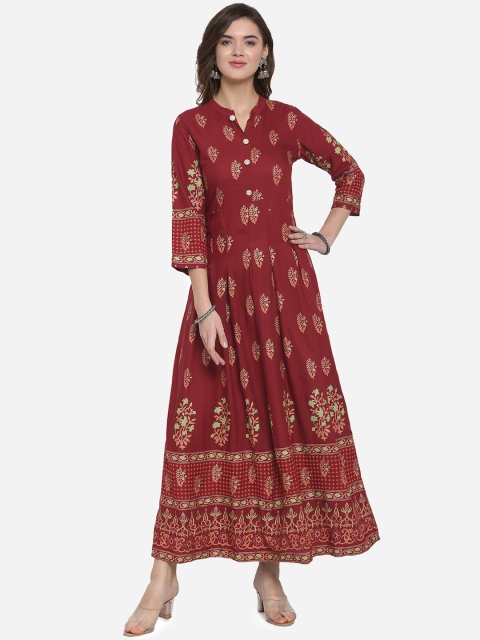 

Mirchi Fashion Women Maroon & Beige Ethnic Motifs Printed Thread Work Anarkali Kurta