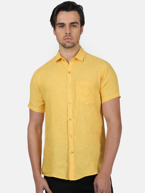 

Monte Carlo Men Yellow & Off-White Regular Fit Striped Casual Linen Shirt