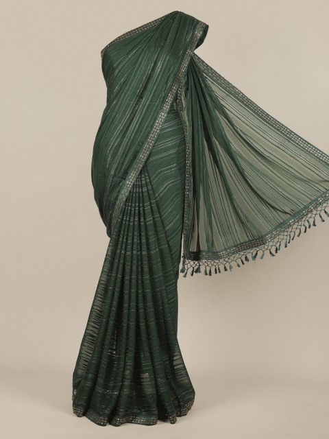 

Pothys Green Striped Poly Chiffon Saree
