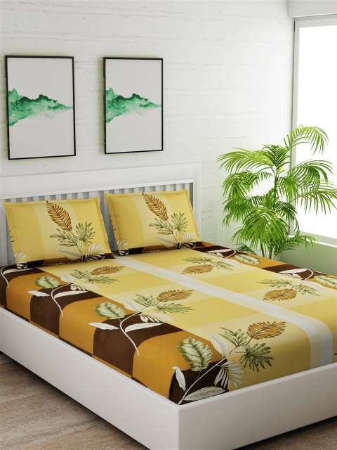 

Salona Bichona Yellow Floral 180 TC Cotton 1 King Bedsheet with 2 Pillow Covers