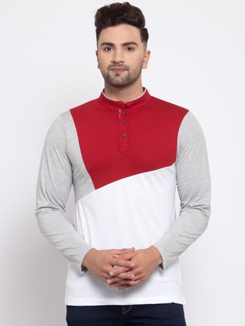 

Kalt Men Multicoloured Colourblocked Henley Neck T-shirt, Multi