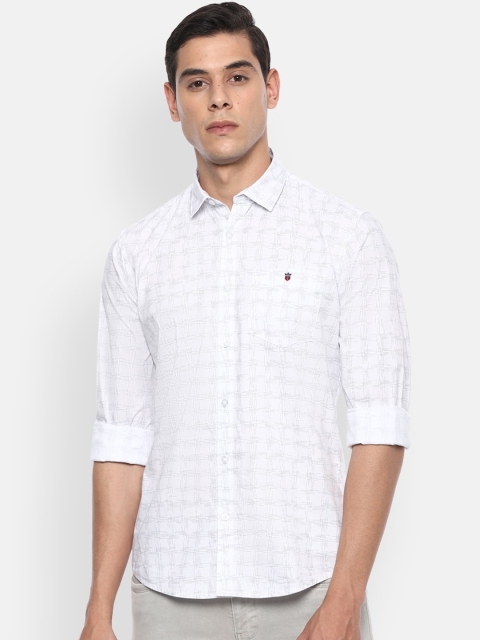 Louis Philippe Jeans Men White & Blue Slim Fit Printed Casual Shirt