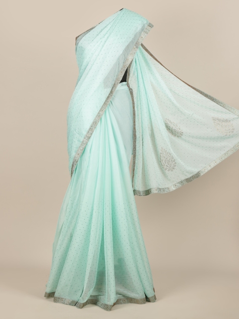 

Pothys Green Embellished Poly Chiffon Saree