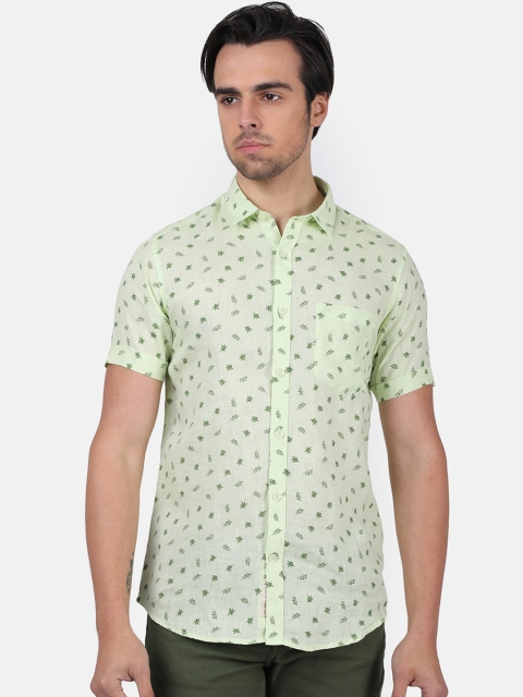 

Monte Carlo Men Green Regular Fit Printed Linen Casual Shirt