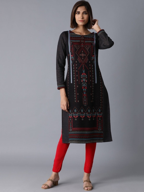 

W Women Black Ethnic Motifs Printed Kurta