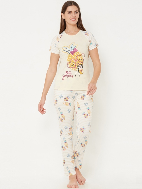 

Sweet Dreams Women Cream-Coloured & Yellow Printed Night suit