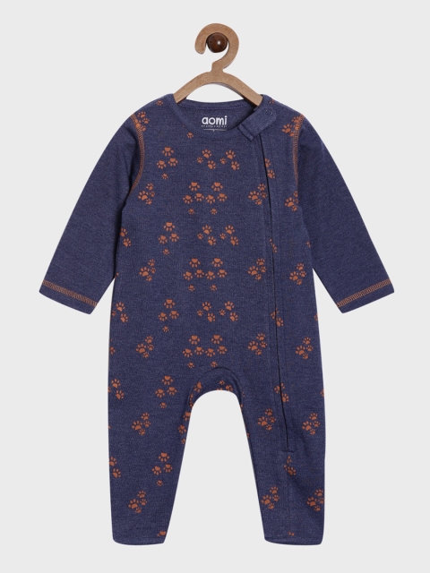 

Aomi Infants Navy Blue & Brown Printed Rompers