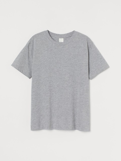 

H&M Women Grey Solid Cotton T-shirt