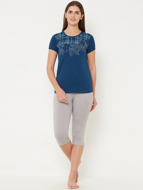 

Sweet Dreams Women Navy Blue & Grey Printed Night suit