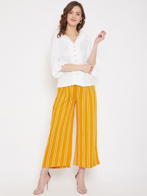 

Bitterlime Women White & Yellow Solid Top with Palazzos