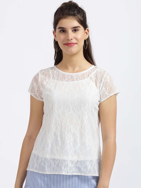 

Zink London White Self Design Regular Top