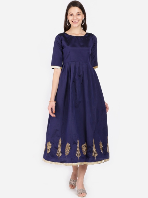 

Florence Navy Blue & Gold-Toned Art Silk Semi-Stitched Dress Material