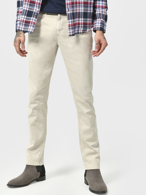 

Blue Saint Men Cream-Coloured Regular Fit Solid Regular Trousers
