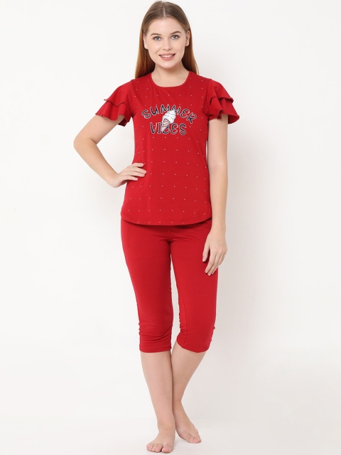 

Sweet Dreams Women Red & Navy Blue Printed Night Suit 2124CU