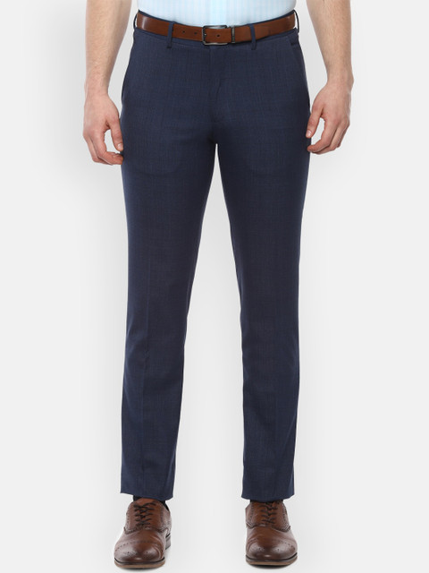 

Louis Philippe Men Navy Blue Slim Fit Checked Formal Trousers