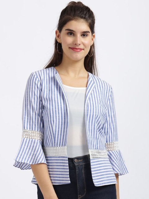 

Zink London Women White & Blue Striped Open Front Shrug