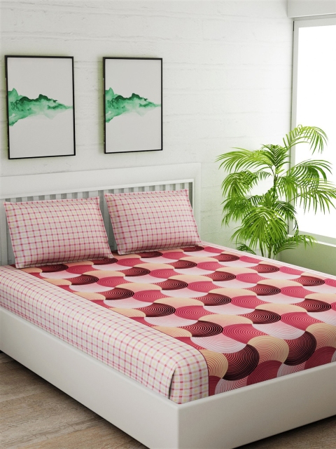 

Salona Bichona Maroon & Pink Abstract 180 TC Cotton 1 Queen Bedsheet with 2 Pillow Covers