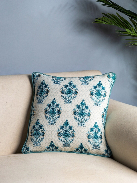 

Pure Home and Living Blue & Cream-Coloured Set of Single Ethnic Motifs Square Cushion Covers