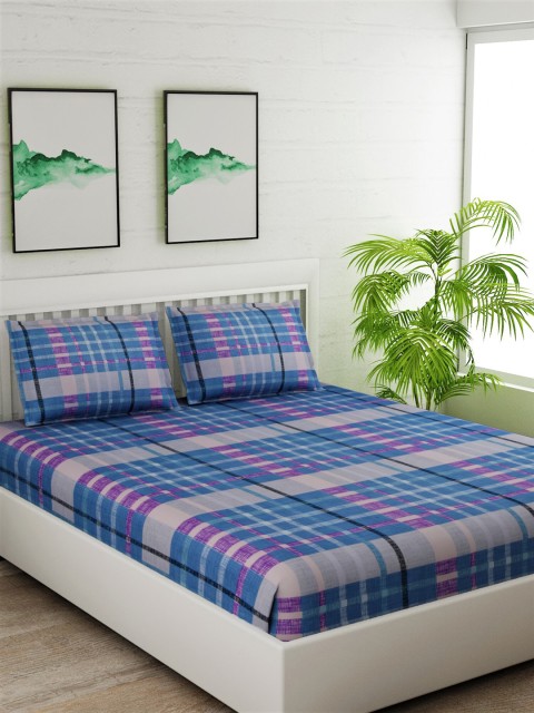 

Salona Bichona Blue & Purple Geometric 144 TC Polyester 1 Queen Bedsheet with 2 Pillow Covers
