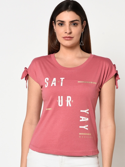 

METTLE Women Pink Printed Round Neck T-shirt