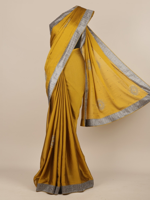 

Pothys Mustard Yellow Embellished Poly Chiffon Saree