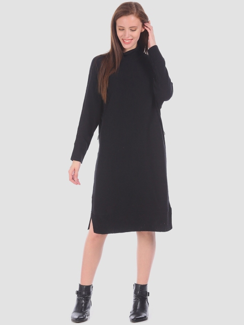 

GAP Women Black Long Sleeve Funnel Neck Sweater Dress