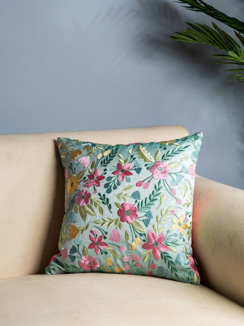 

Pure Home and Living Teal & Mustard Set of Single Embroidered Square Cushion Covers