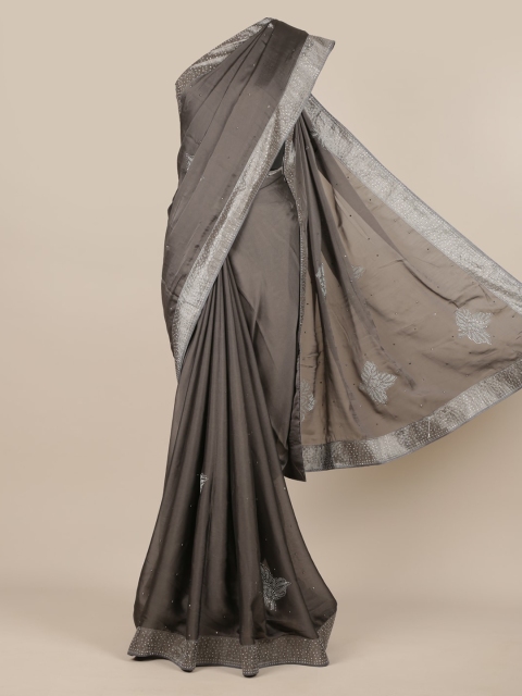 

Pothys Grey Solid Poly Chiffon Saree