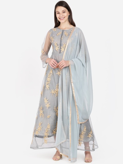 

Florence Grey & Gold-Toned Net Semi-Stitched Dress Material