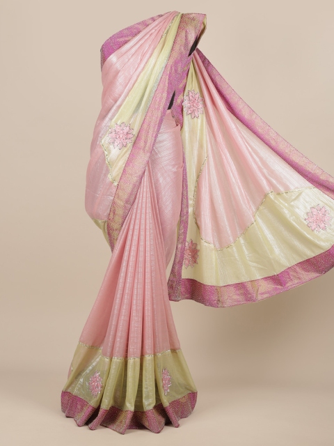 

Pothys Pink Embellished Poly Chiffon Saree