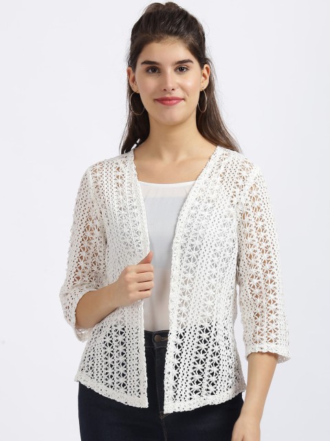 

Zink London Women White Embroidered Open Front Shrug