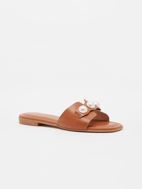 

shoexpress Women Tan Brown Embellished PU Open Toe Flats