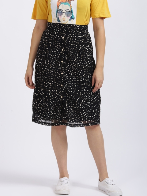 

Zink London Women Black & White Polka Dots Printed Straight Skirt