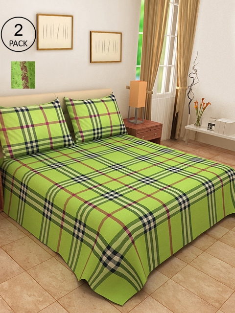 

KLOTTHE Set Of 2 Woven-Design Double King Bed Covers With 4 Pillow Covers, Green