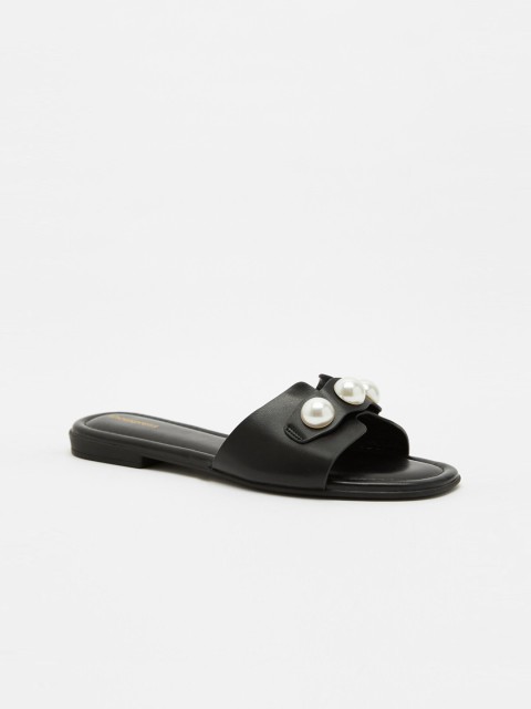 

shoexpress Women Black Embellished PU Open Toe Flats