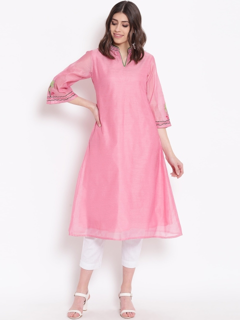 

Shakumbhari Women Pink Solid Chanderi Silk Kurta