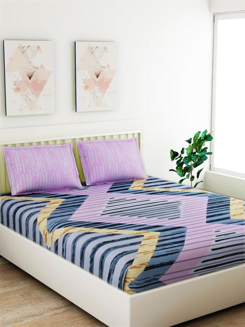 

Salona Bichona Pink & Blue Geometric 180 TC Cotton 1 Queen Bedsheet with 2 Pillow Covers
