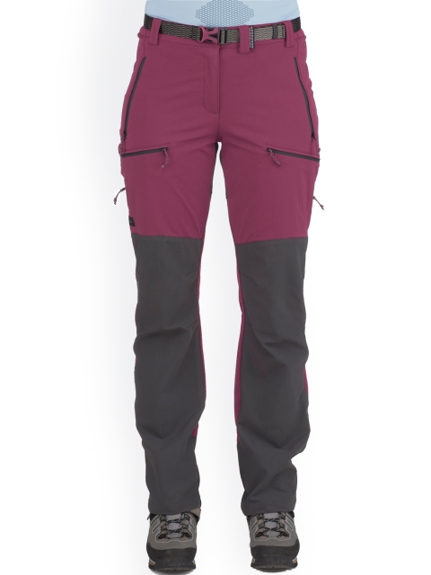 

FORCLAZ By Decathlon Women Maroon & Grey Colourblocked Mountain Trekking Trousers