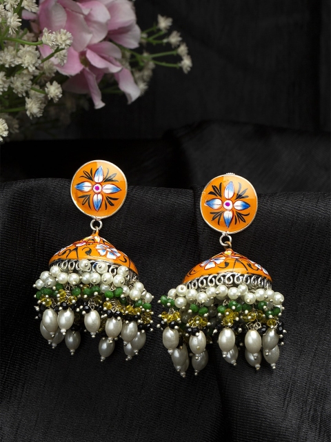 

Moedbuille Orange Contemporary Jhumkas