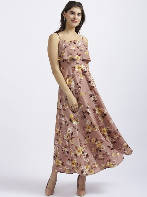 

Zink London Women Peach-Coloured Floral Printed Maxi Dress